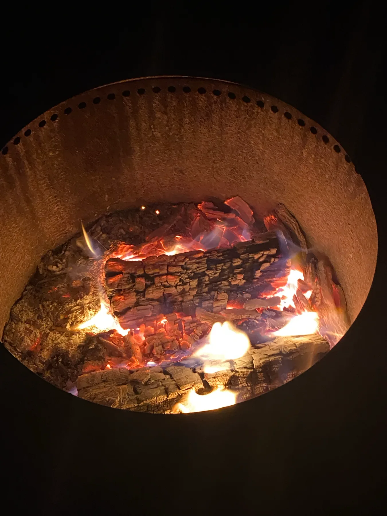 A glowing campfire during the zoo overnight